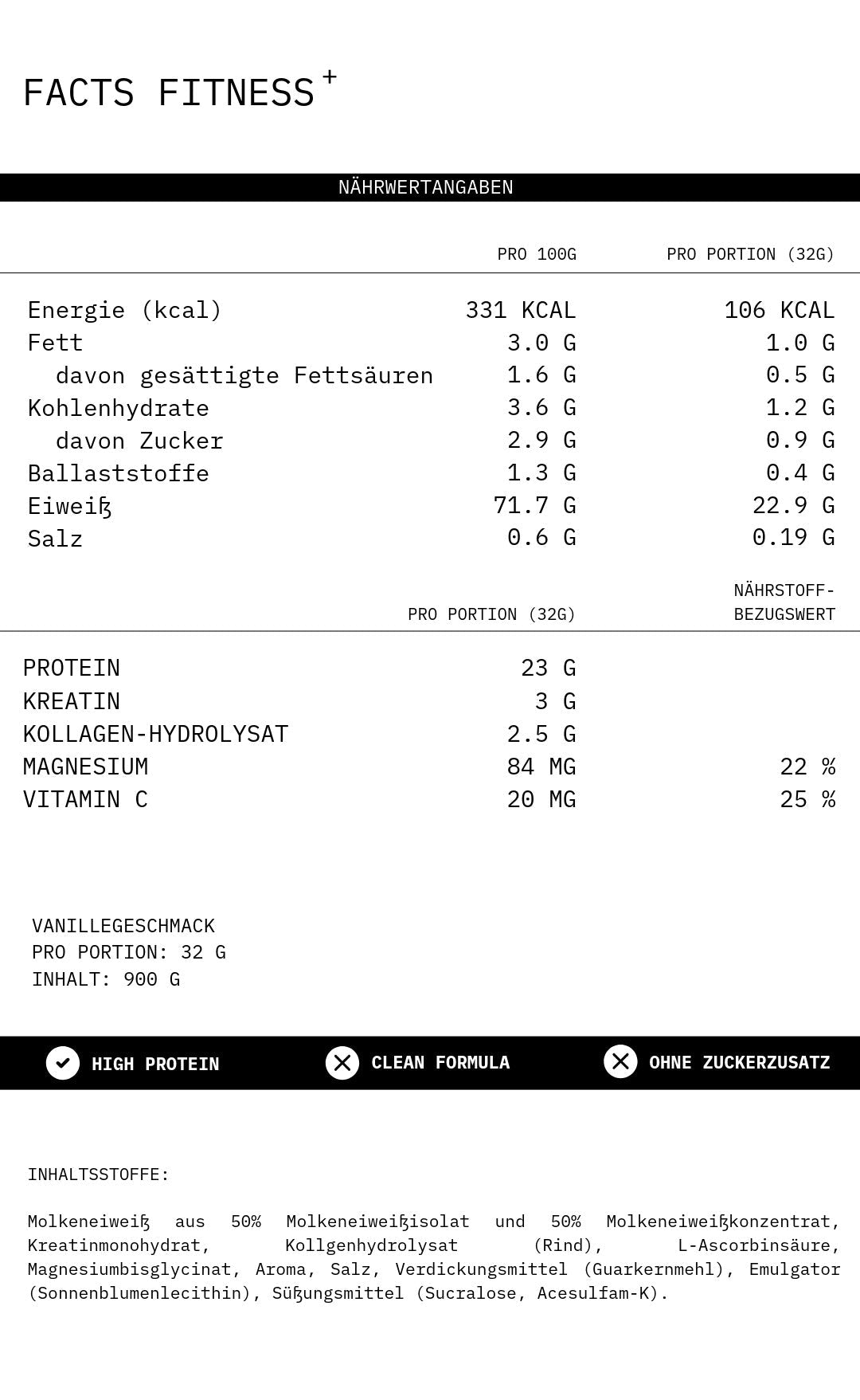 Nährwerttabelle FACTS FITNESS⁺