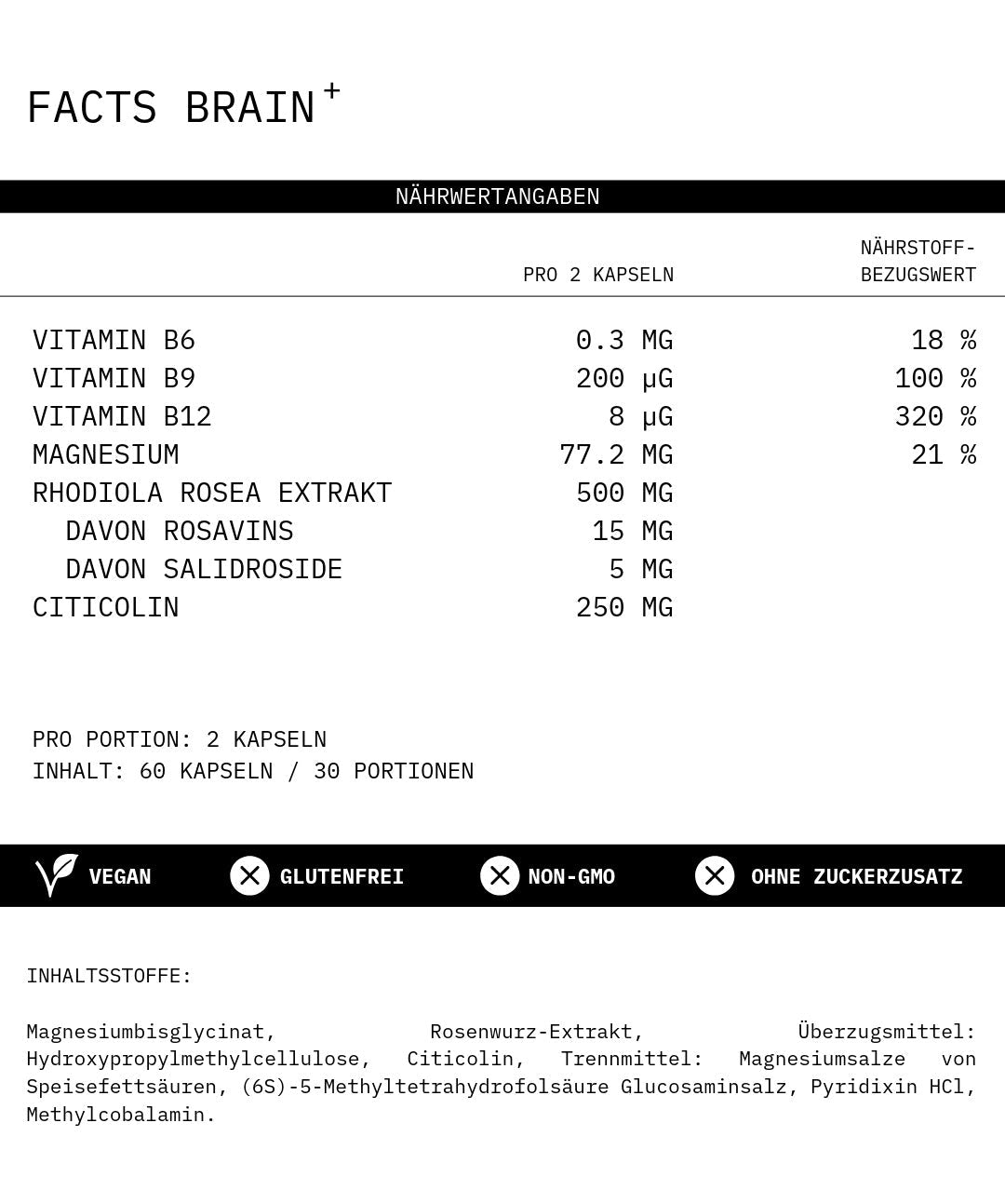 Nährwerttabelle FACTS BRAIN⁺