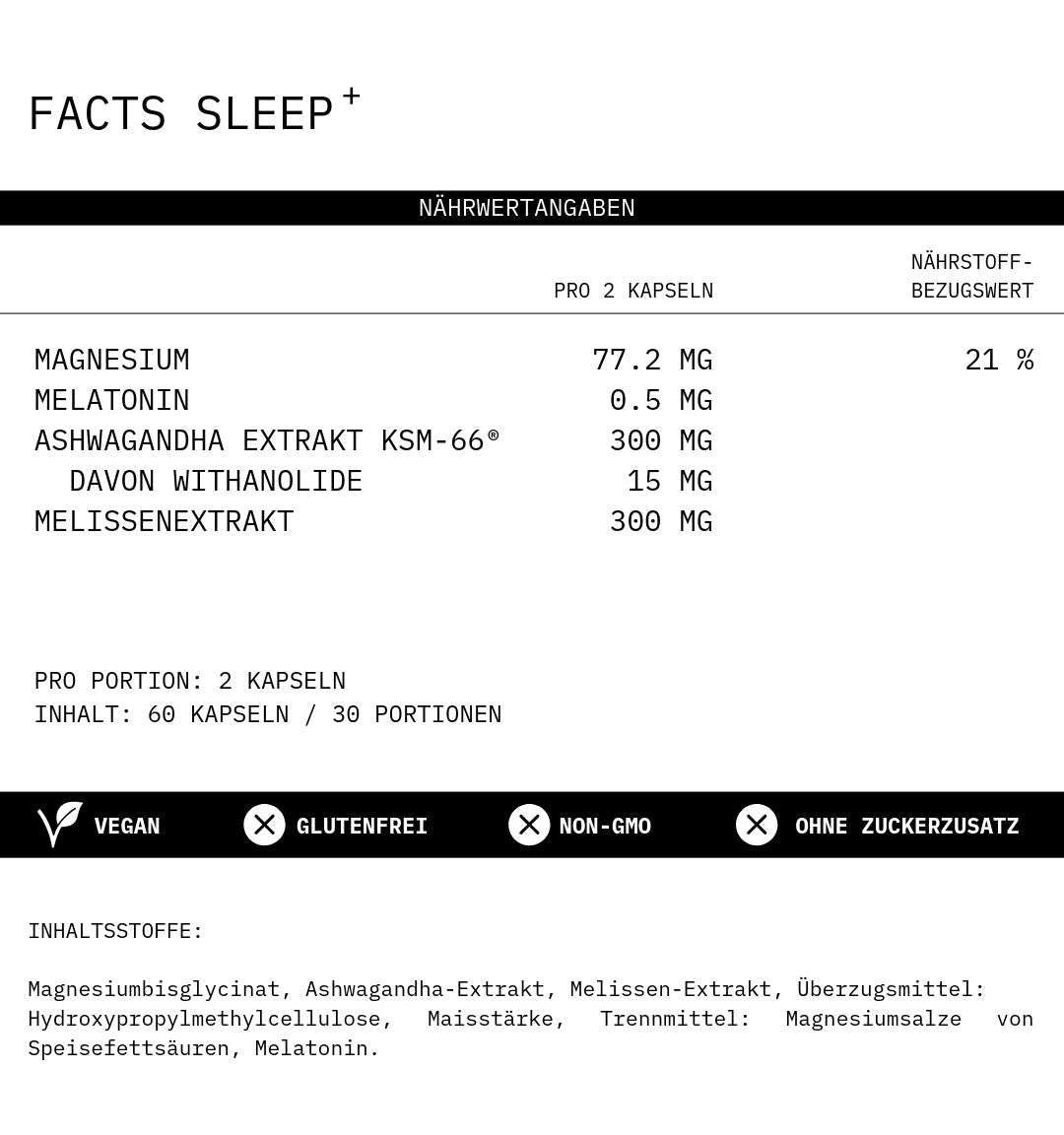 Nährwerttabelle FACTS SLEEP⁺